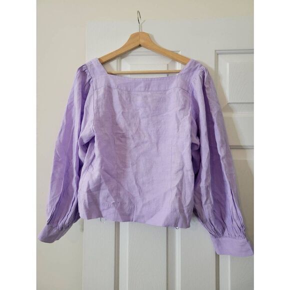 J. Crew Squareneck button-up top in linen, Purple M NWT $98 - Picture 8 of 10